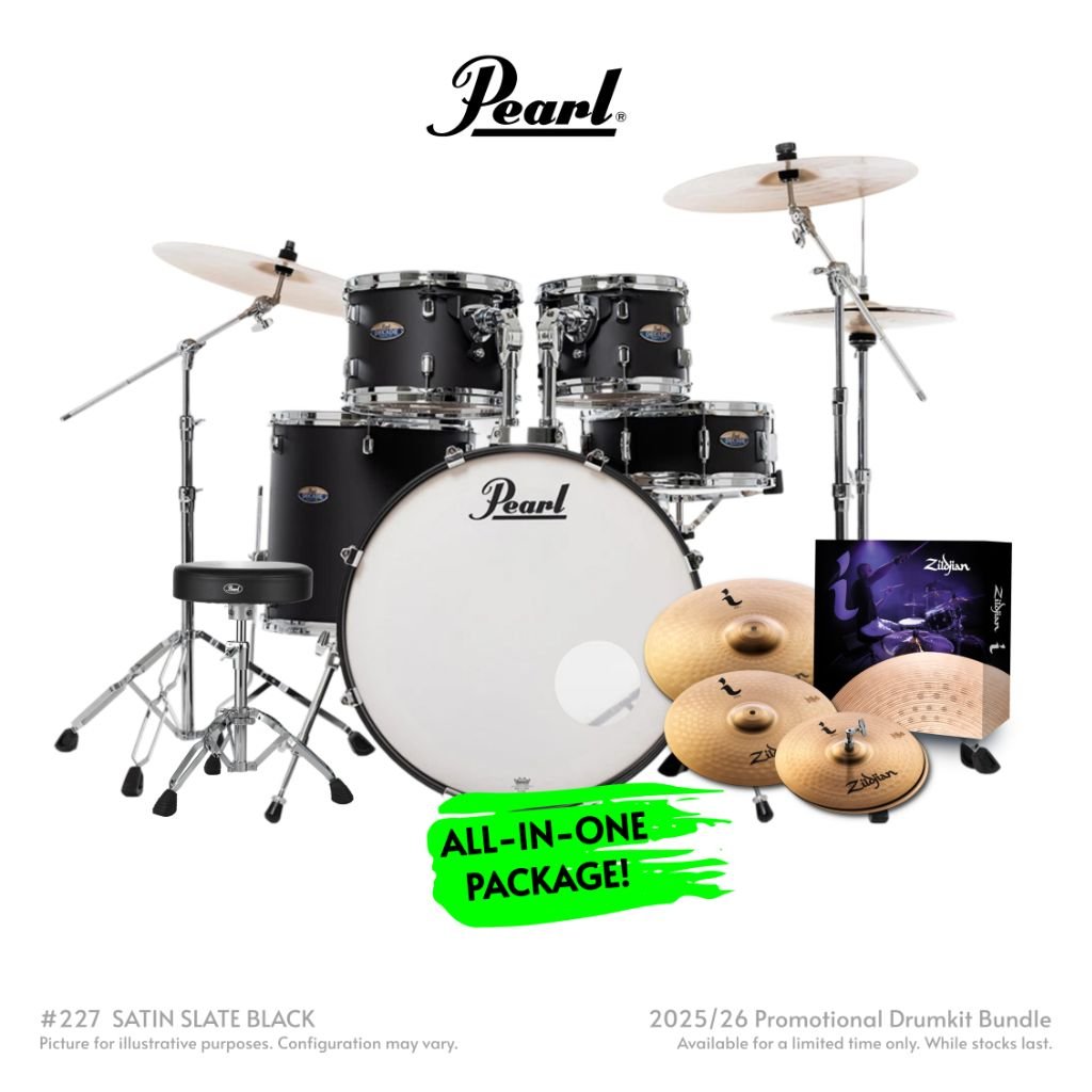Pearl Decade Maple 5pc 22" Fusion Plus Increda-Bundle Drum Kit - Satin Slate Black Acoustic Drums Sky Music