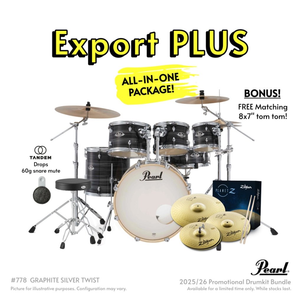 Pearl Export Plus 22" Rock Drum Kit with Zildjian Cymbals - Graphite Silver Twist Acoustic Drums Sky Music