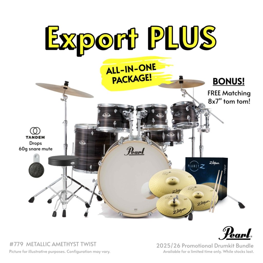 Pearl Export Plus 5pc 22" Fusion Plus Drum Kit with Zildjian Cymbals - Metallic Amethyst Twist Acoustic Drums Sky Music