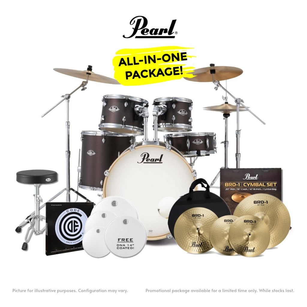 Pearl Export-PLUS Promo Drum Kit Package 20/10/12/14 - Brushed Bronze Acoustic Drums Sky Music