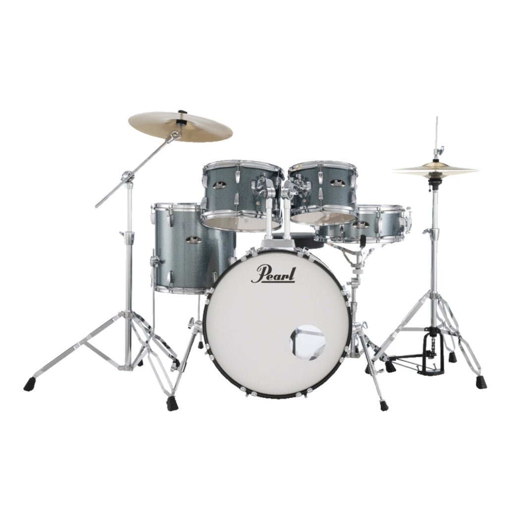Pearl Roadshow 20" 5pc Fusion Drum Kit with Hardware and Cymbals - Aqua Blue Glitter Acoustic Drums Sky Music