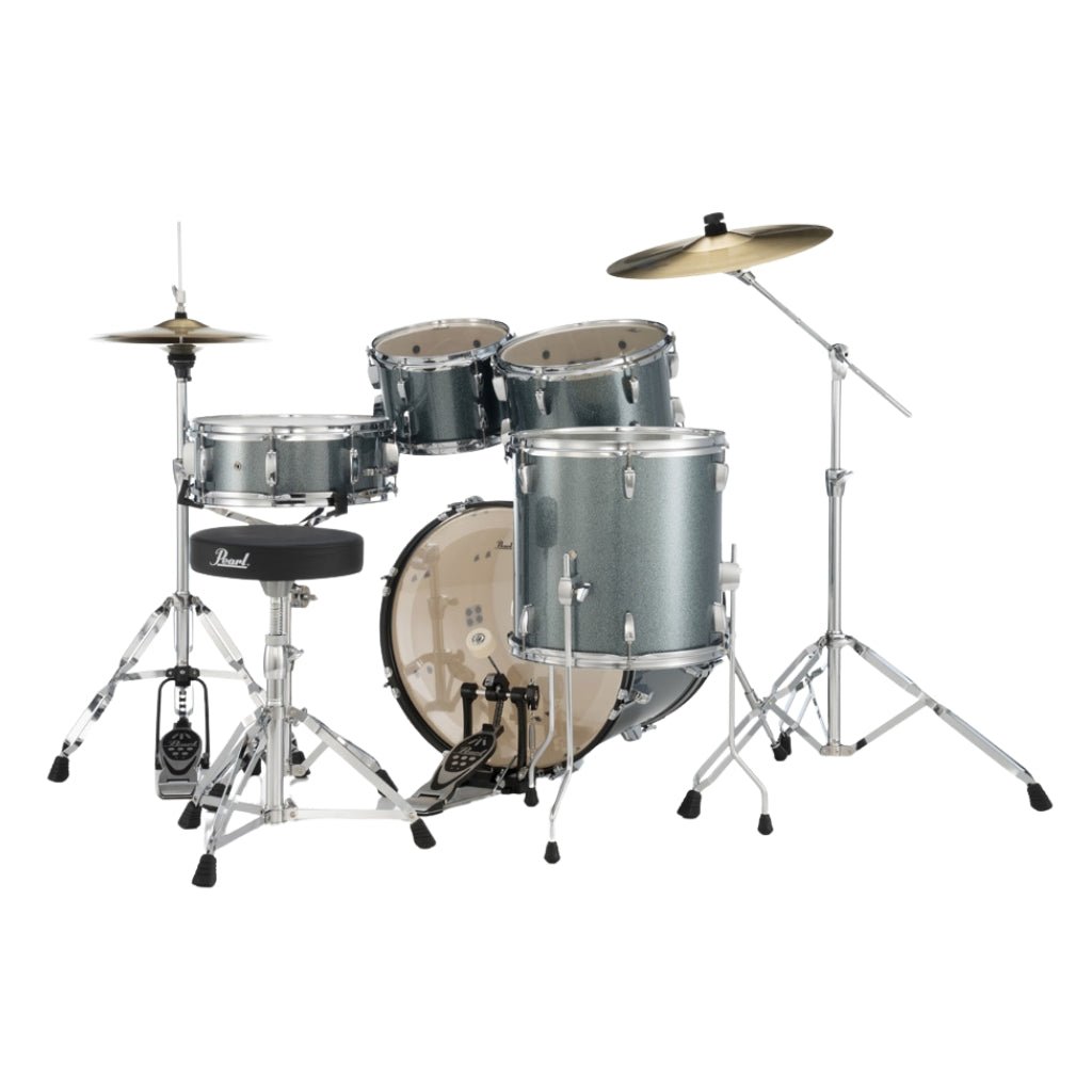 Pearl Roadshow 20" 5pc Fusion Drum Kit with Hardware and Cymbals - Aqua Blue Glitter Acoustic Drums Sky Music