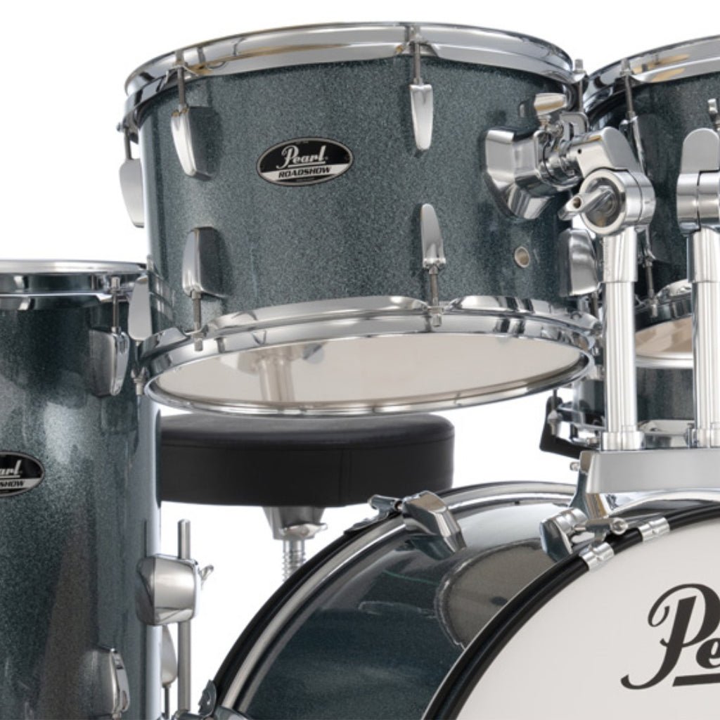 Pearl Roadshow 20" 5pc Fusion Drum Kit with Hardware and Cymbals - Aqua Blue Glitter Acoustic Drums Sky Music