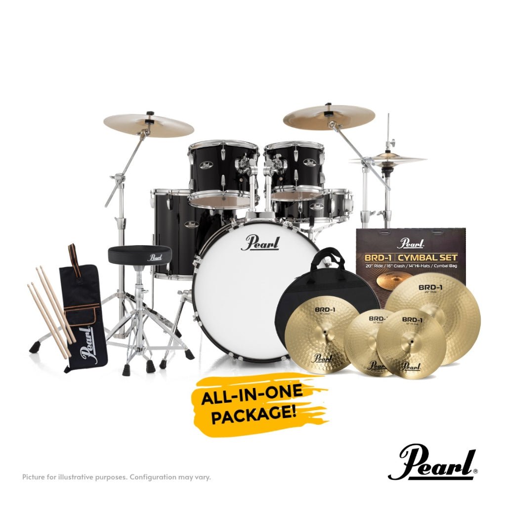 Pearl Roadshow-PLUS 5-PC Drum Kit Package 20/10/12/14 - Jet Black Acoustic Drums Sky Music