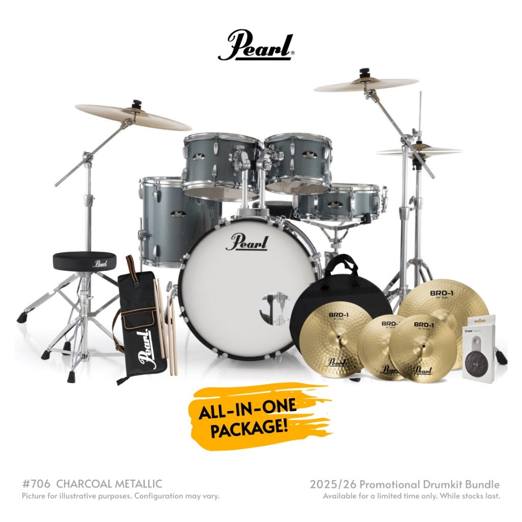 Pearl Roadshow-Plus 5pc 20" with BRD-1 Cymbals Drum Package - Charcoal Metallic Acoustic Drums Sky Music
