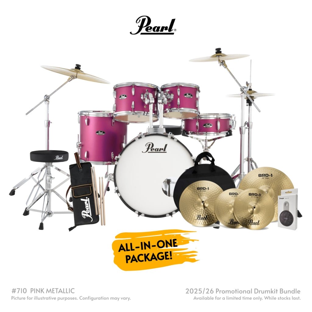 Pearl Roadshow-Plus 5pc 20" with BRD-1 Cymbals Drum Package - Pink Metallic Acoustic Drums Sky Music