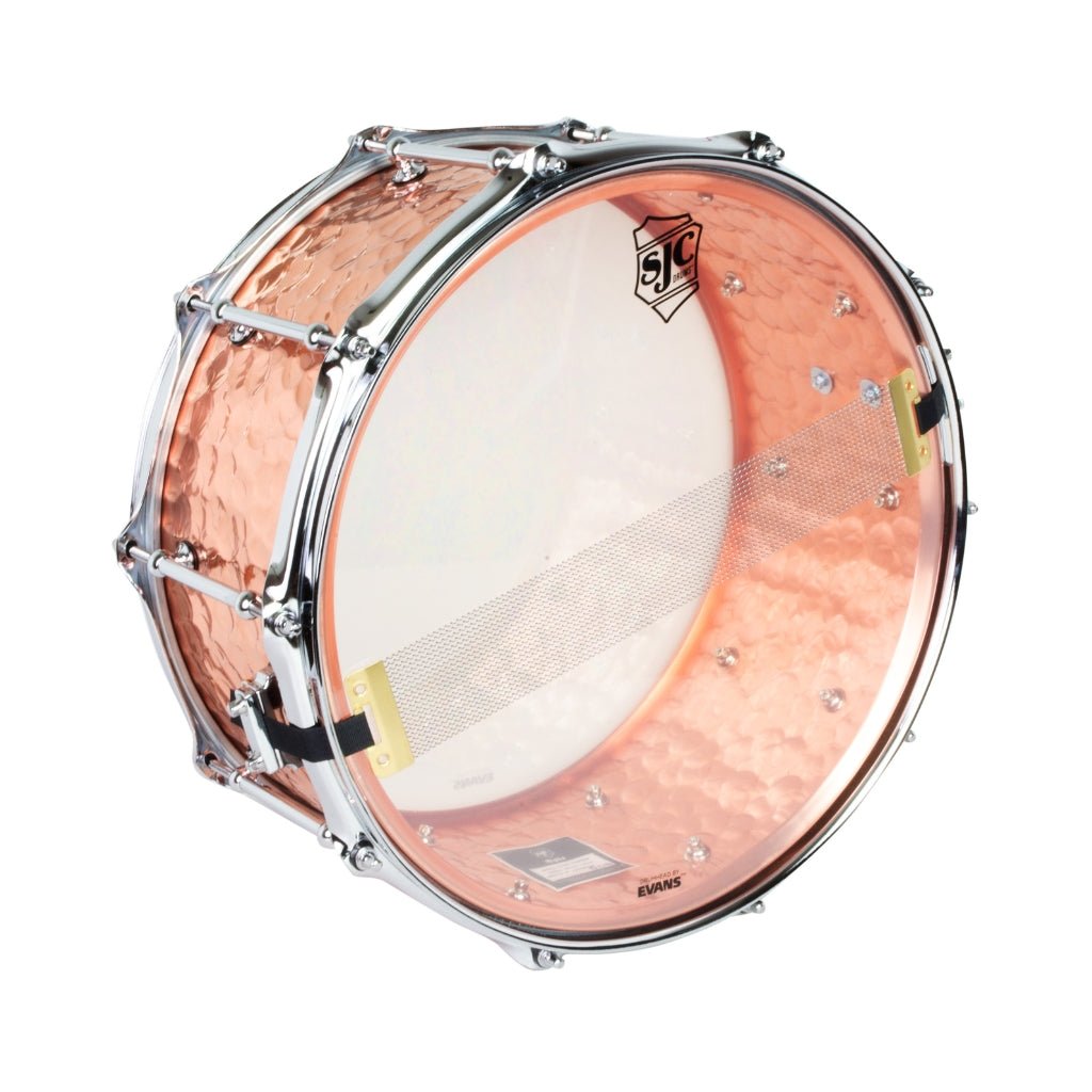 SJC Custom Drums Alpha Hammered Copper Snare Drum 14" x 6.5" Polished Copper Snare Drums Sky Music