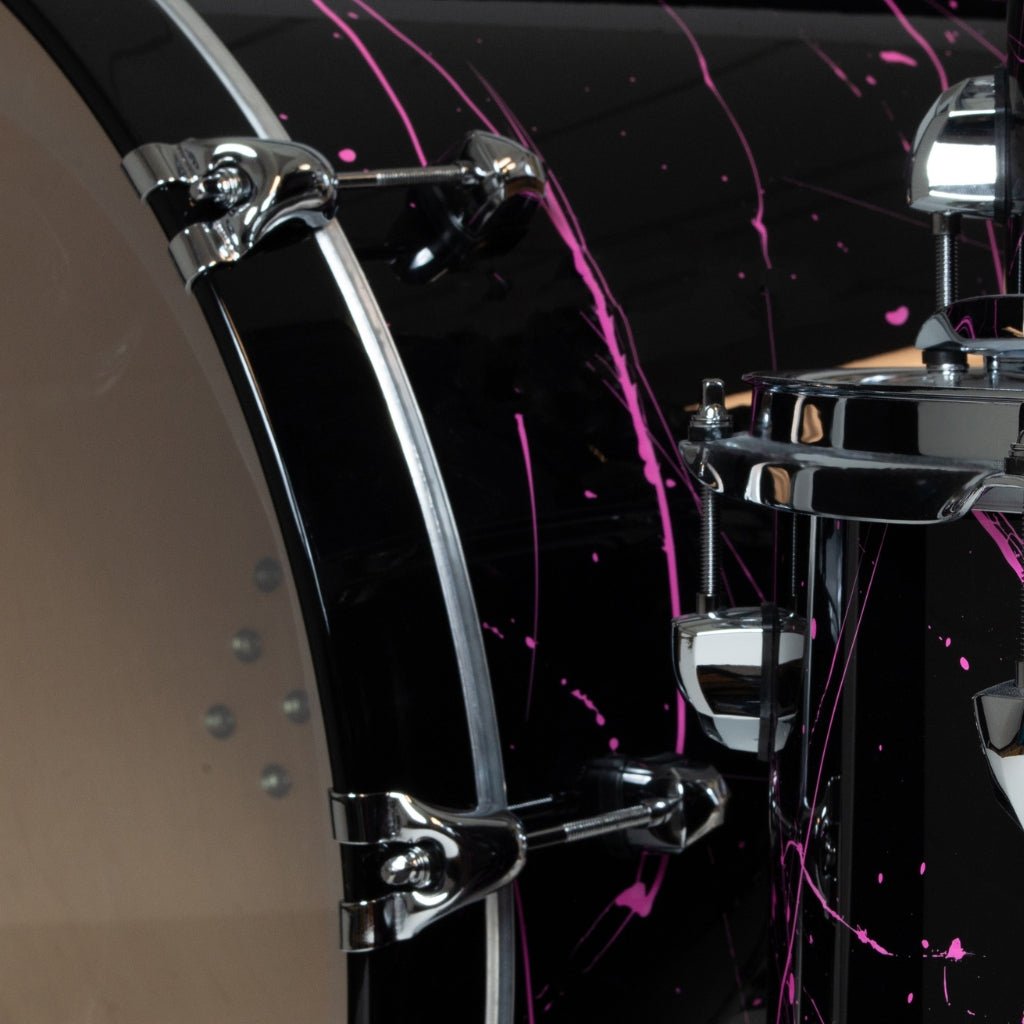 SJC Custom Drums Navigator 3-Piece Maple Shell Pack - Black with Pink Splatter Acoustic Drums Sky Music