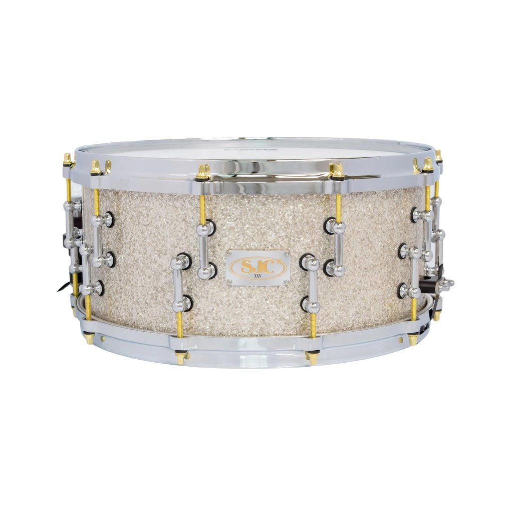 SJC Custom Drums XXV Anniversary 6.5x14-inch 25-Ply Maple Snare Drum - Silver Glass Glitter Snare Drums Sky Music