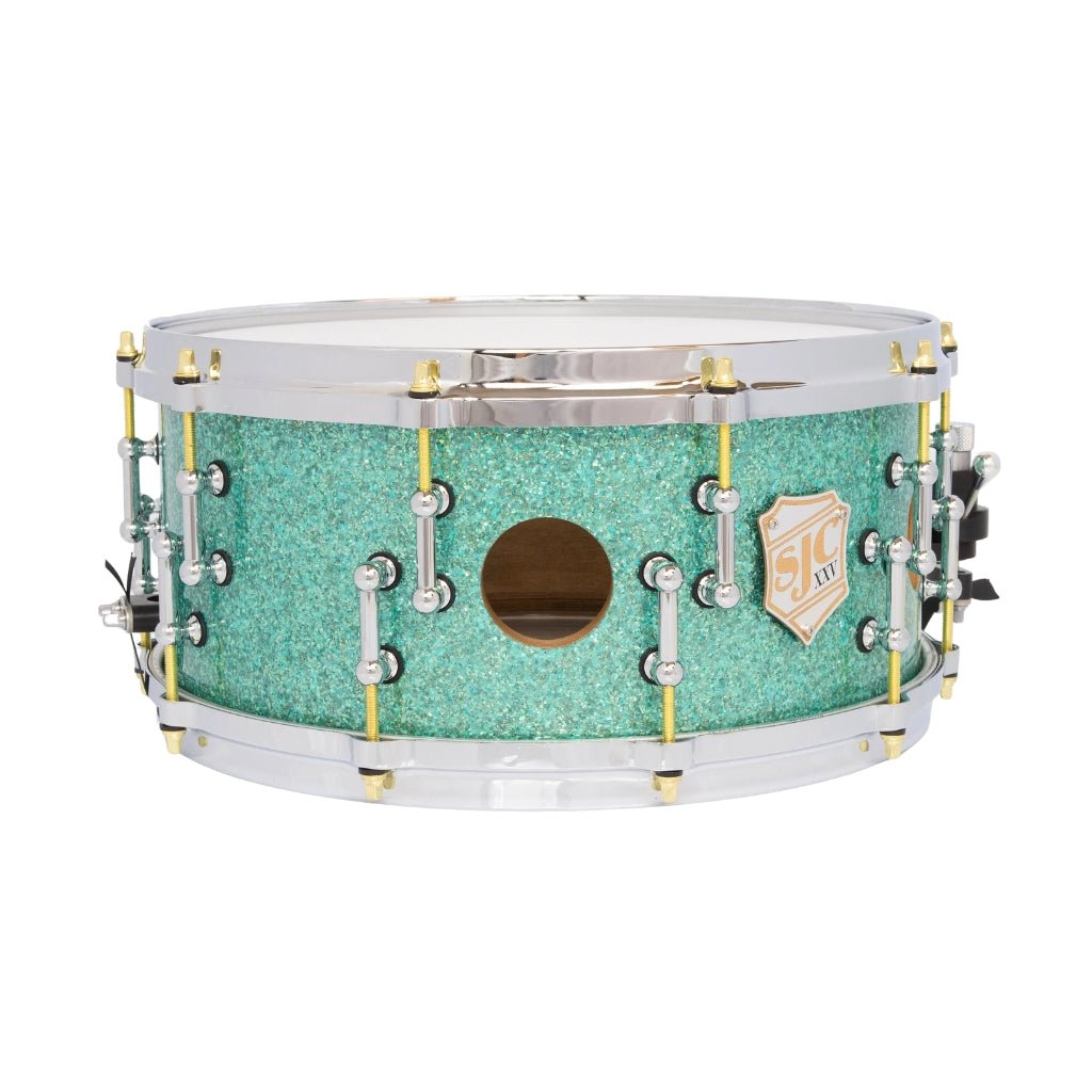 SJC Custom Drums XXV Anniversary 6.5x14-inch 25-Ply Maple Snare Drum - Turquoise Glass Glitter Snare Drums Sky Music