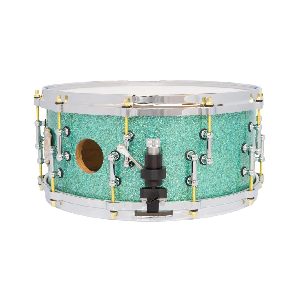 SJC Custom Drums XXV Anniversary 6.5x14-inch 25-Ply Maple Snare Drum - Turquoise Glass Glitter Snare Drums Sky Music