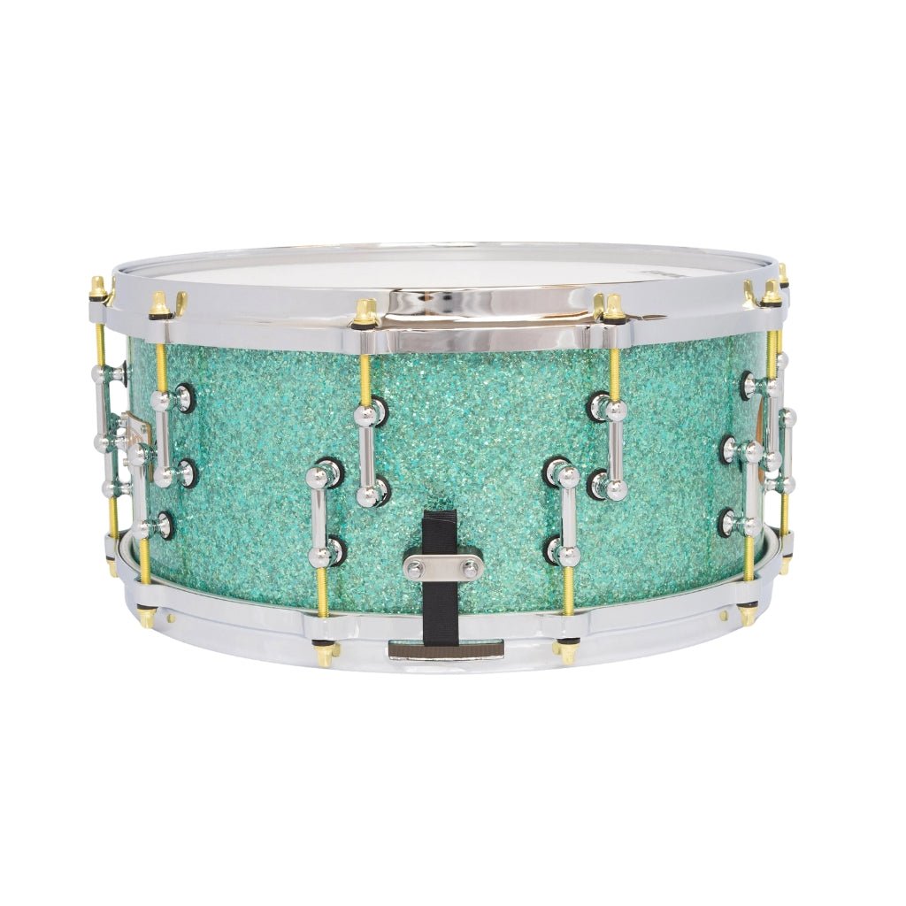 SJC Custom Drums XXV Anniversary 6.5x14-inch 25-Ply Maple Snare Drum - Turquoise Glass Glitter Snare Drums Sky Music