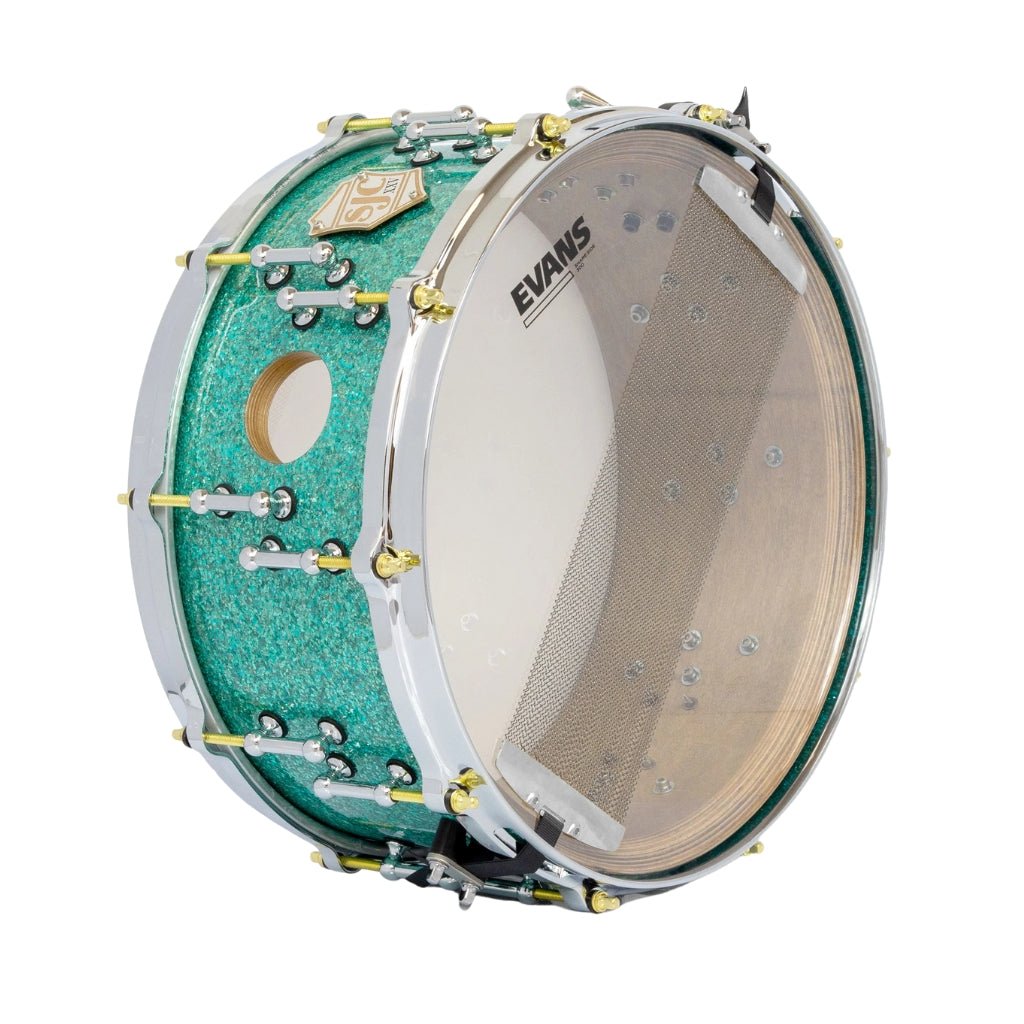 SJC Custom Drums XXV Anniversary 6.5x14-inch 25-Ply Maple Snare Drum - Turquoise Glass Glitter Snare Drums Sky Music
