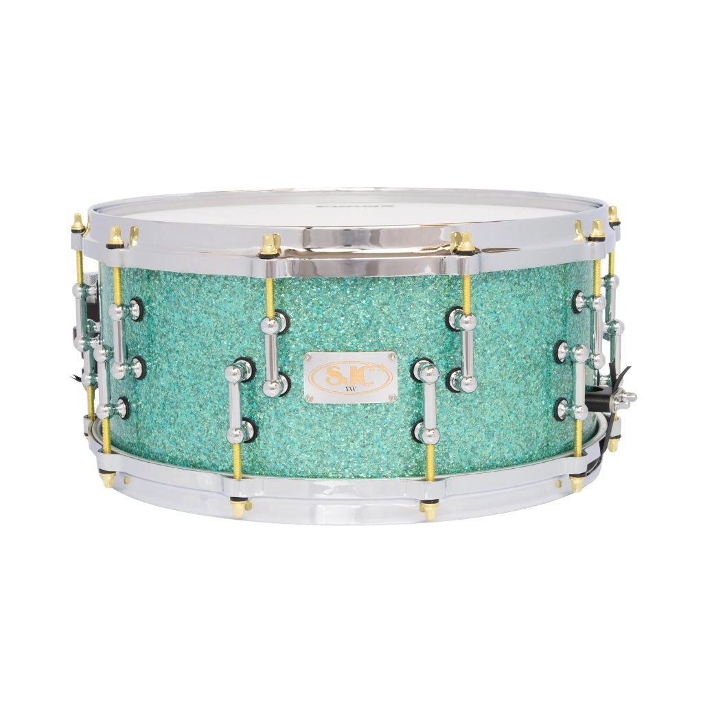 SJC Custom Drums XXV Anniversary 6.5x14-inch 25-Ply Maple Snare Drum - Turquoise Glass Glitter Snare Drums Sky Music