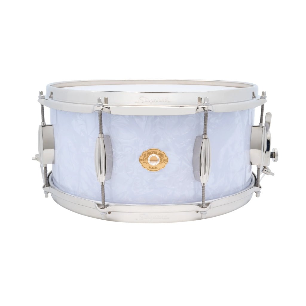Slingerland Radio King Artist Snare Drum - 6.5 inches x 14 inches, White Marine Pearl Wrap Snare Drums Sky Music