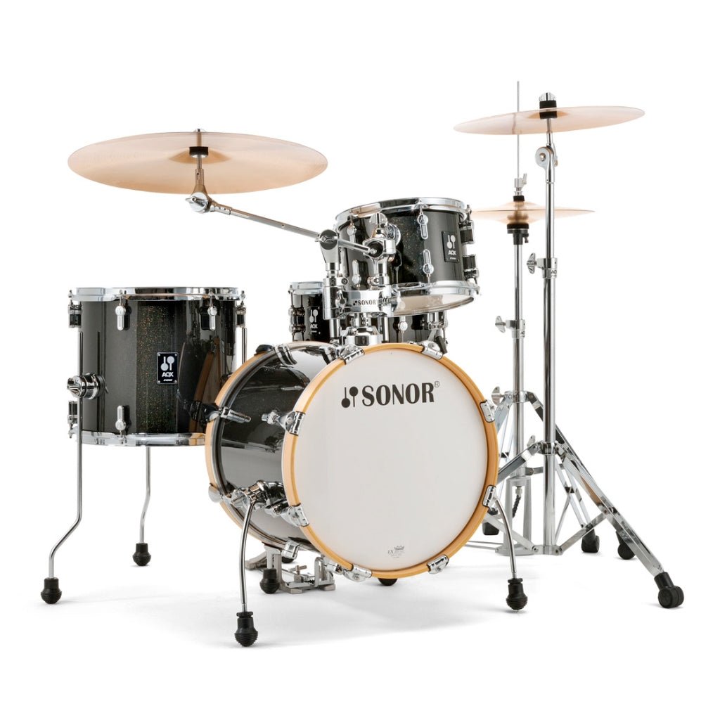 Sonor AQX Series Jungle Drum Set, Black Midnight Sparkle Acoustic Drums Sky Music