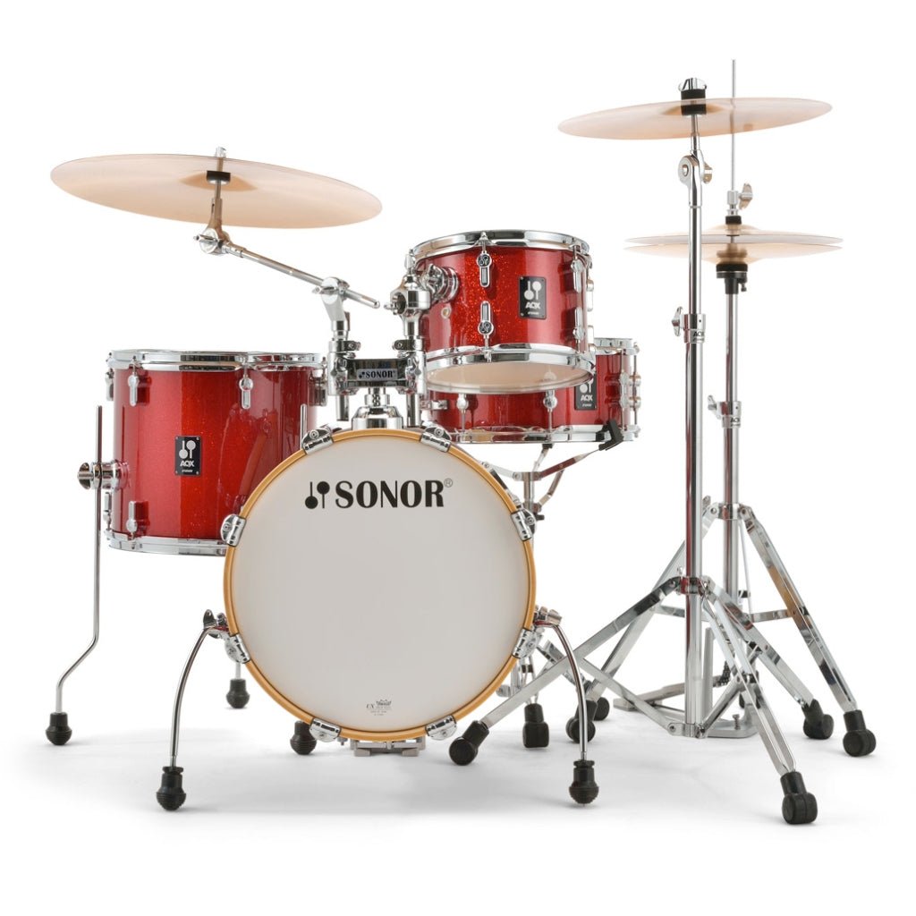 Sonor AQX Series Jungle Drum Set, Red Moon Sparkle Acoustic Drums Sky Music
