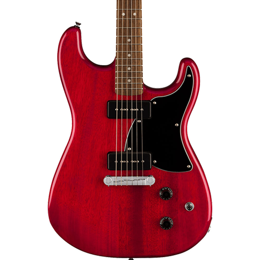 Squier Paranormal Strat-O-Sonic, Laurel Fingerboard, Black Pickguard, Crimson Red Transparent