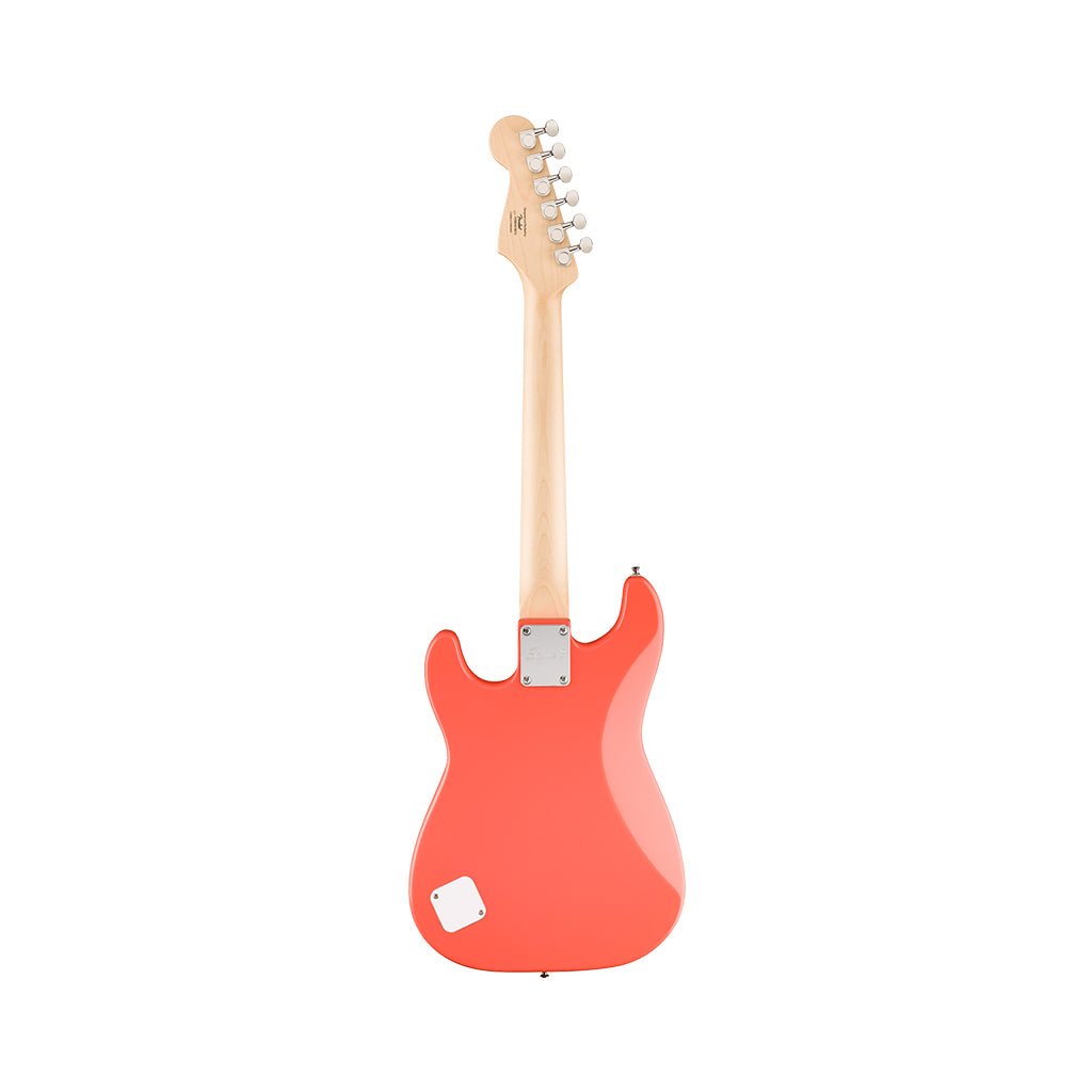 Squier FSR Mini Stratocaster Maple Fingerboard w/White Pickguard - Tahitian Coral Electric Guitars Sky Music
