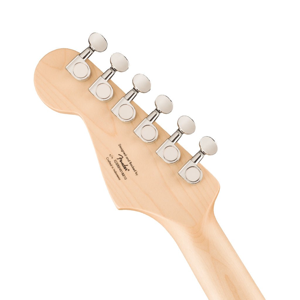 Squier FSR Mini Stratocaster Maple Fingerboard w/White Pickguard - Tahitian Coral Electric Guitars Sky Music