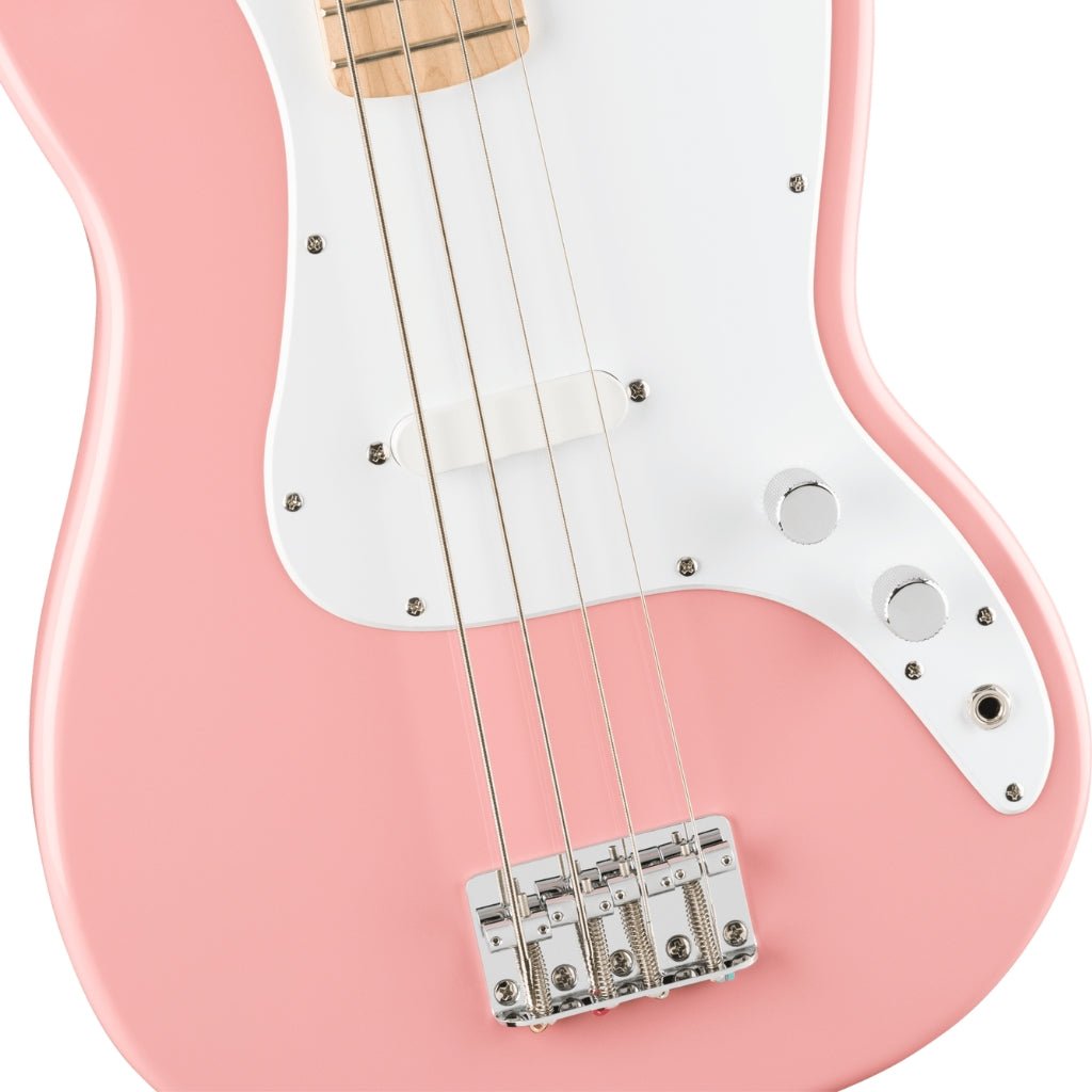 Squier FSR Sonic Bronco Bass - Shell Pink, Maple Fingerboard Bass Guitars Sky Music