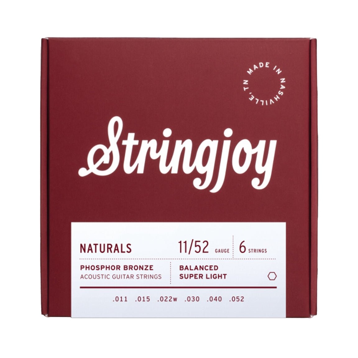 Stringjoy Naturals Phosphor Bronze Acoustic Guitar Strings - Super Light Gauge (.011 - .052) Fretted Instrument Strings Sky Music