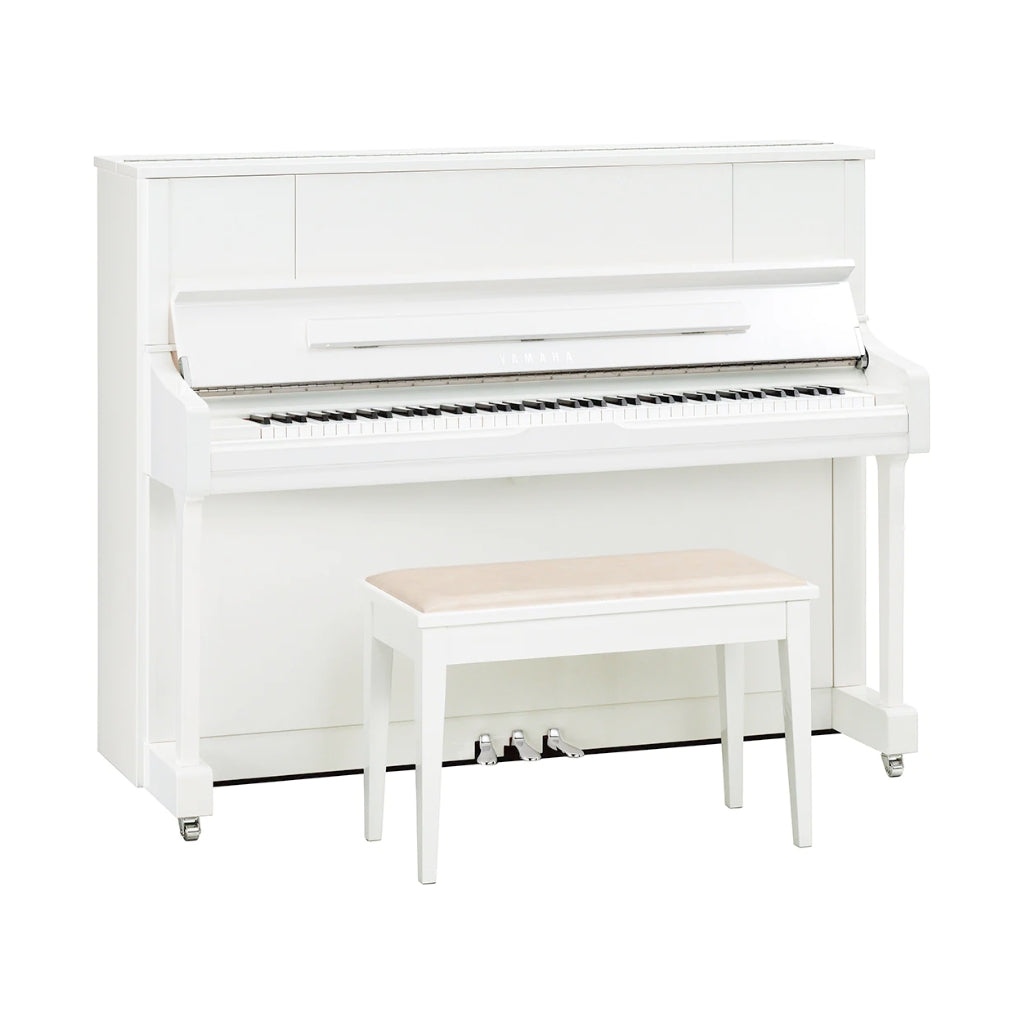 Yamaha U1JSC3PWHC 121cm Upright Piano with SC3 Silent System in Polished White with Chrome Fittings