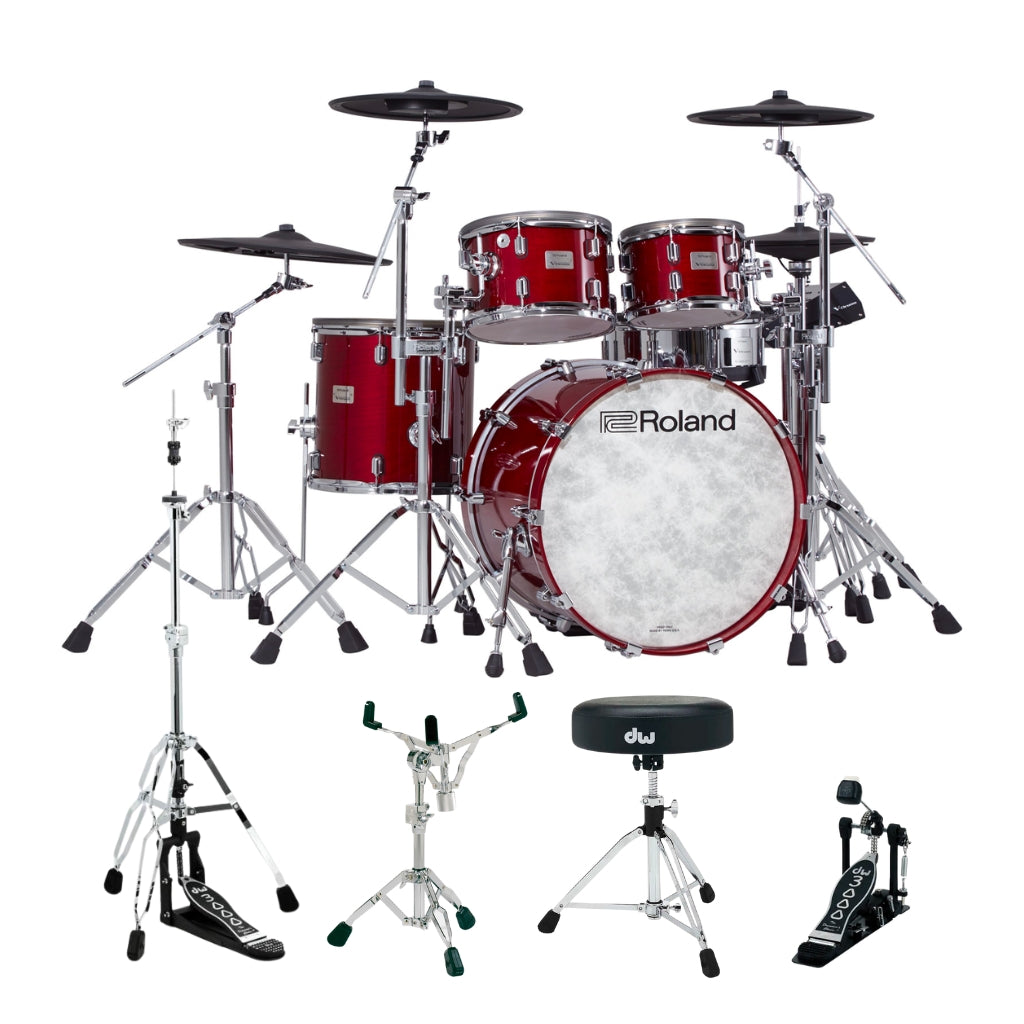 Roland - VAD706 V-Drums Acoustic Design 5-Piece Wood Shell Electronic Drum Kit w/ TD50X Bundle with DW Hardware - Gloss Cherry