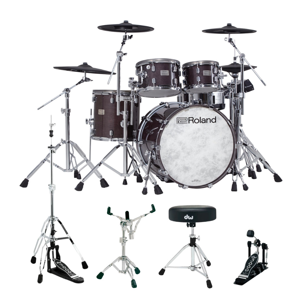 Roland - VAD706 V-Drums Acoustic Design 5-Piece Wood Shell Electronic Drum Kit w/ TD50X Bundle with DW Hardware - Gloss Ebony