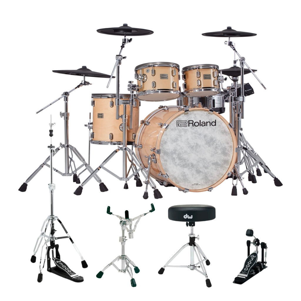 Roland - VAD706 V-Drums Acoustic Design 5-Piece Wood Shell Electronic Drum Kit w/ TD50X Bundle with DW Hardware - Gloss Natural