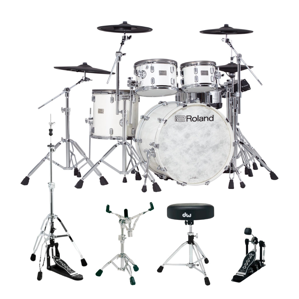 Roland VAD706 V-Drums Acoustic Design 5-Piece Wood Shell Electronic Drum Kit w/ TD50X Bundle with DW Hardware - Pearl White