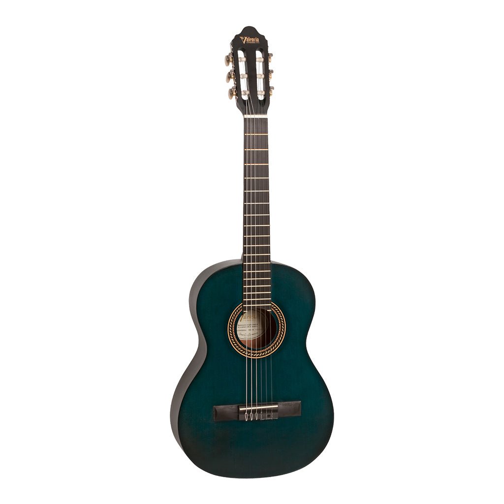 Valencia VC203 - 3/4 Classical Guitar - Satin Transparent Blue Classical Guitars Sky Music