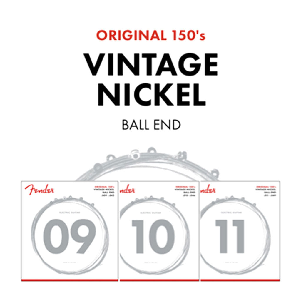 Fender - Original 150 Guitar Strings, Pure Nickel Wound, Ball End, 150L .009-.042 Gauges, (6)