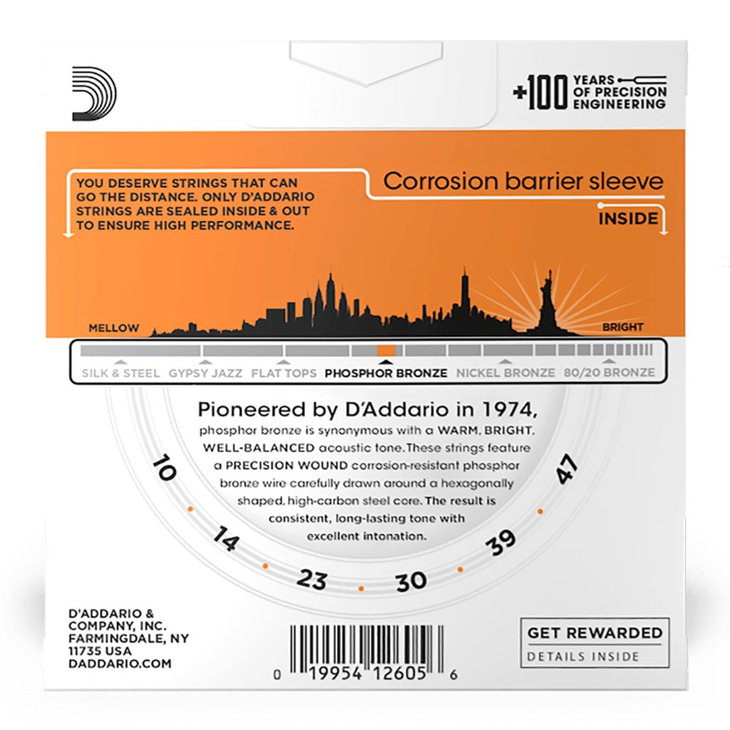 D'Addario - EJ15-3D - 3 Pack Phosphor Bronze Extra Light 10-47 - Acoustic Guitar Strings