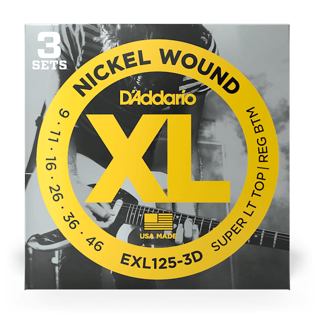 D'Addario - EXL125-3D - 3 Pack Nickel Wound Super Light Top Regular Bottom 9-46 - Electric Guitar Strings
