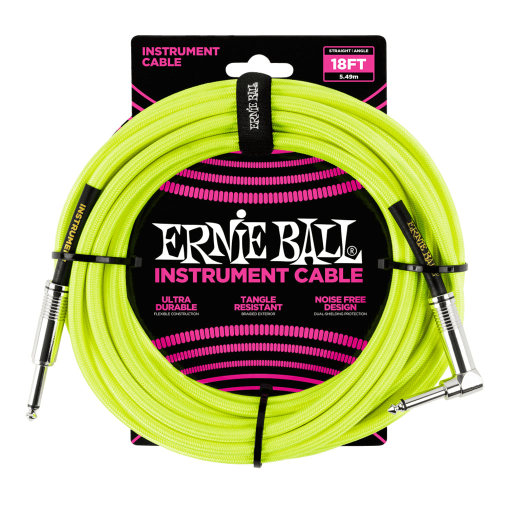 Ernie Ball E6085 - Braided Instrument Cable 18' S/A - Neon Yellow-Sky Music