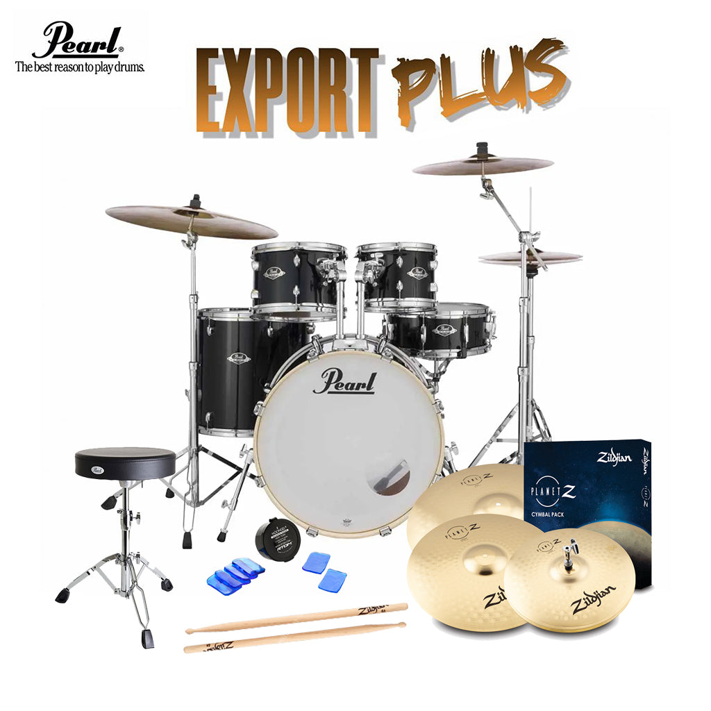 Pearl - Export 20" EXX Fusion Plus - Drum Kit Package with Zildjian Cymbals & Hardware, Jet Black