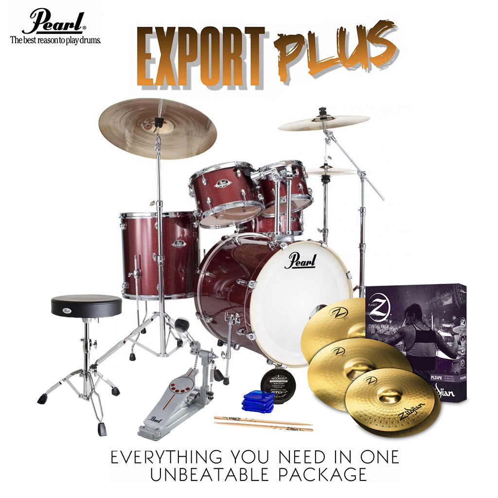Pearl Export 22" EXX Fusion Drum Kit Package with Zildjian Cymbals & Hardware - Black Cherry Glitter-Sky Music