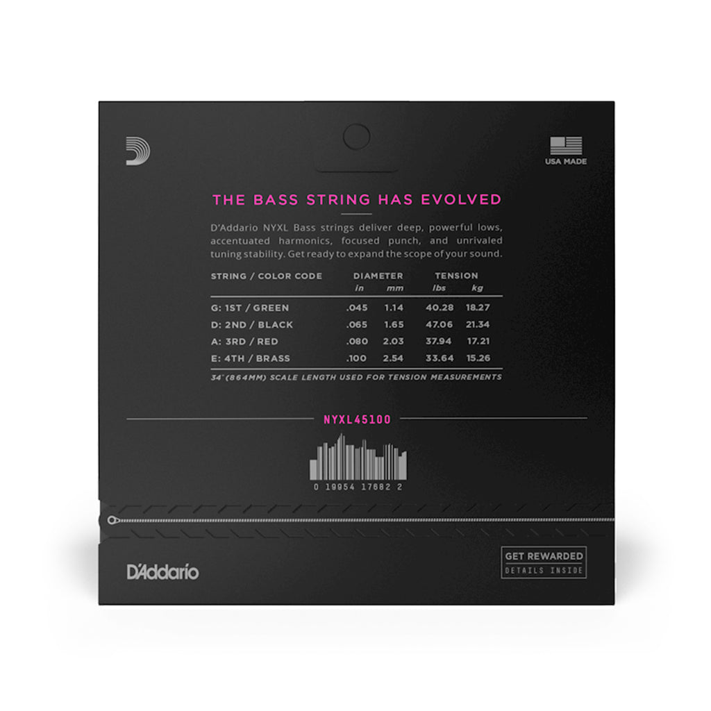 D'Addario - NYXL45100 - Nickel Wound Bass Guitar Strings, Regular Light, 45-100, Long Scale