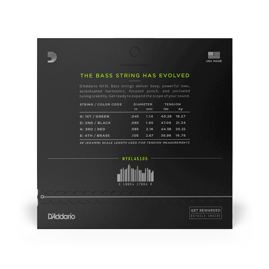 D'Addario - NYXL45105 - Nickel Wound Bass Guitar Strings, Light Top / Med Bottom, 45-105, Long Scale