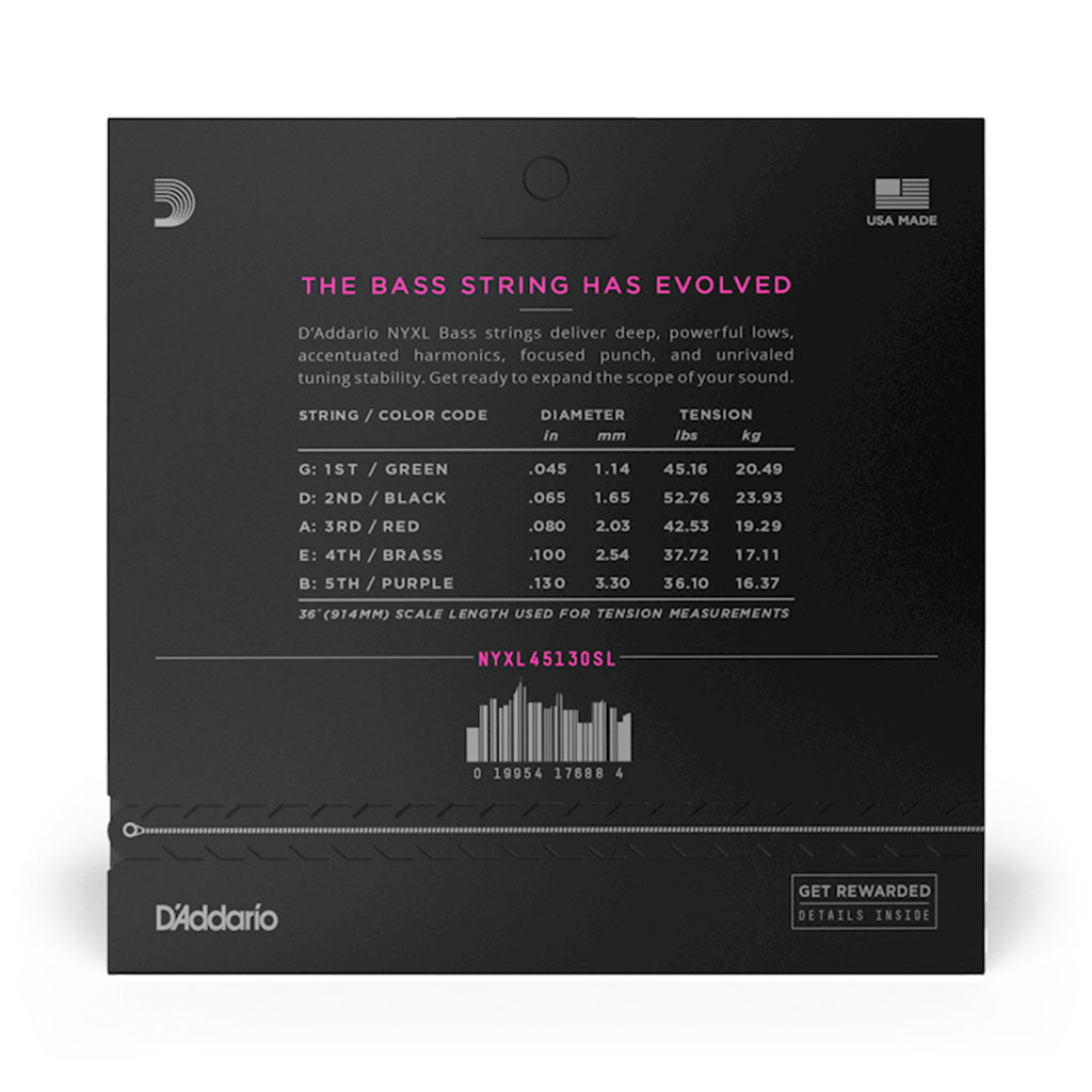 D'Addario - NYXL45130SL 45-130 Regular Light Super Long Scale 5-String Bass Strings