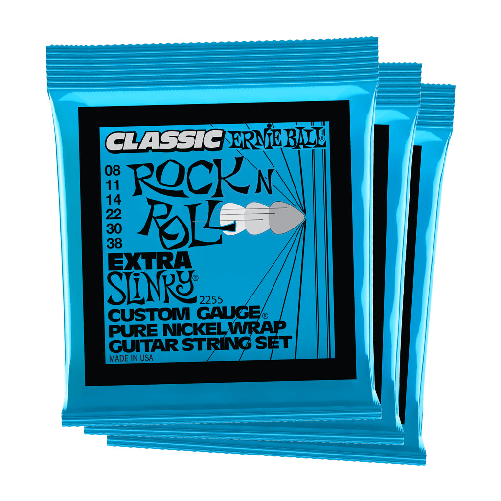Ernie Ball Extra Slinky Classic Rock N Roll Pure Nickel 8 38 Electric Guitar Strings 3 Pack
