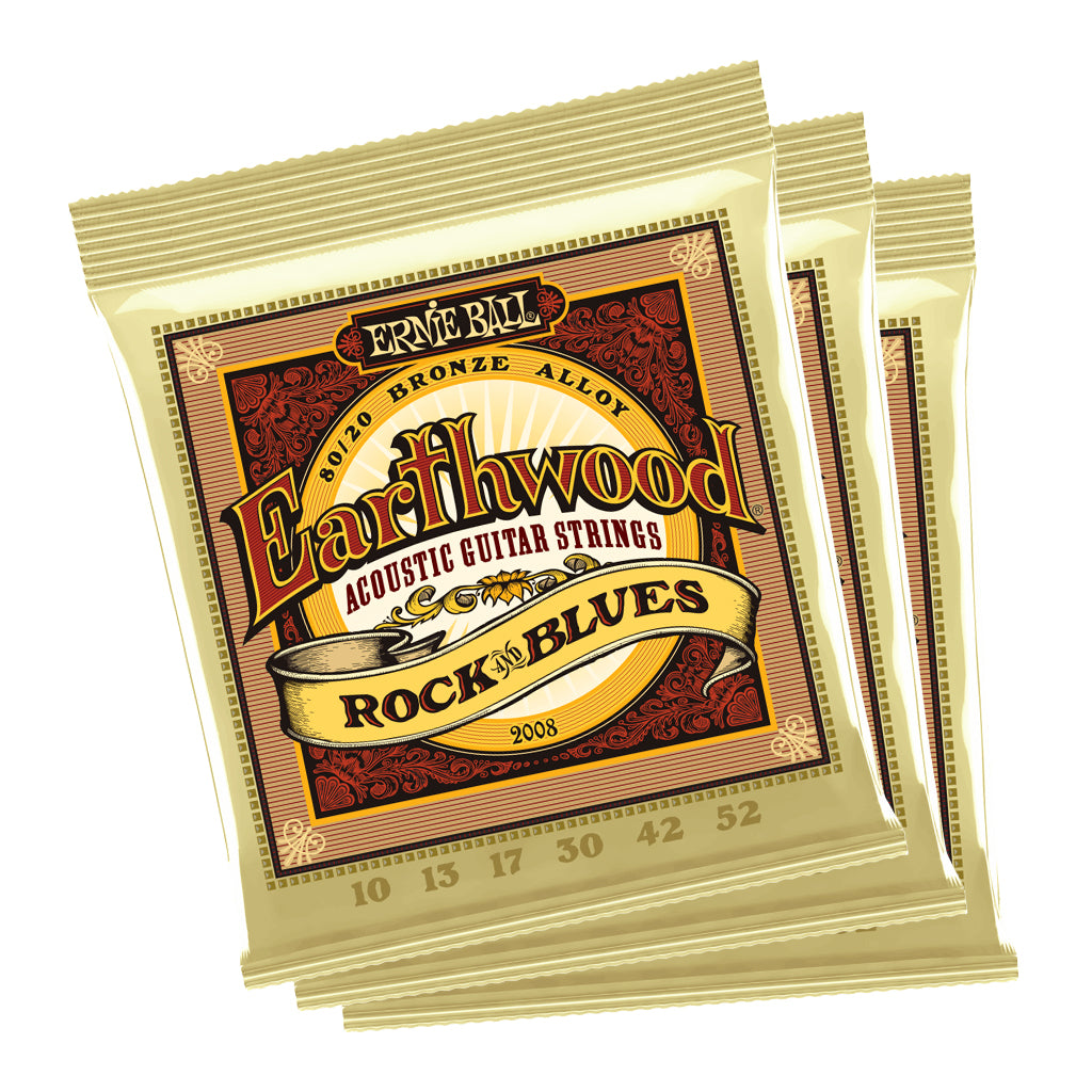 Ernie Ball Earthwood Rock and Blues with Plain G Phosphor Bronze 10 52 Acoustic Guitar Strings 3 Pack