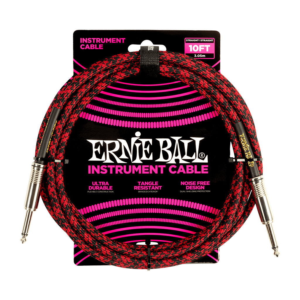 Ernie Ball - 10ft Braided Straight Straight Instrument Cable - Red Black