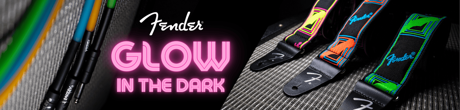 Fender Neon Monogram straps & Professional Glow in the Dark cables!