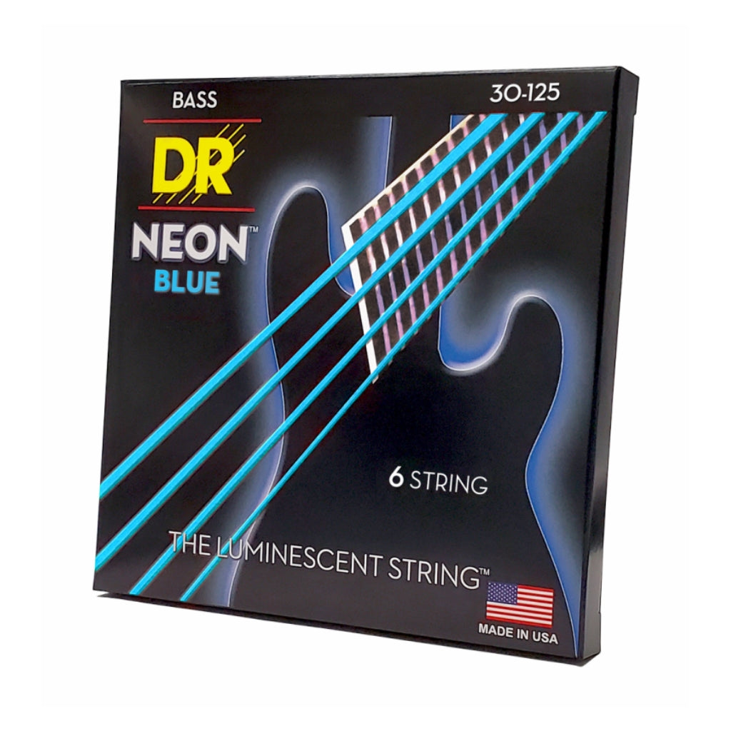 DR Strings - Hi-Def Neon Blue K3 Coated 6-string Bass Guitar Strings - Medium 30-125