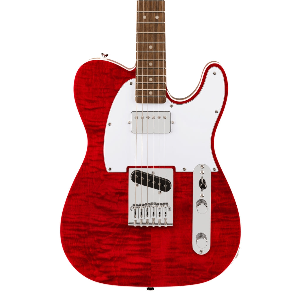 Squier - Affinity Series Telecaster SH Flame Maple Top and Laurel Fingerboard with White Pickguard - Crimson Red Transparent