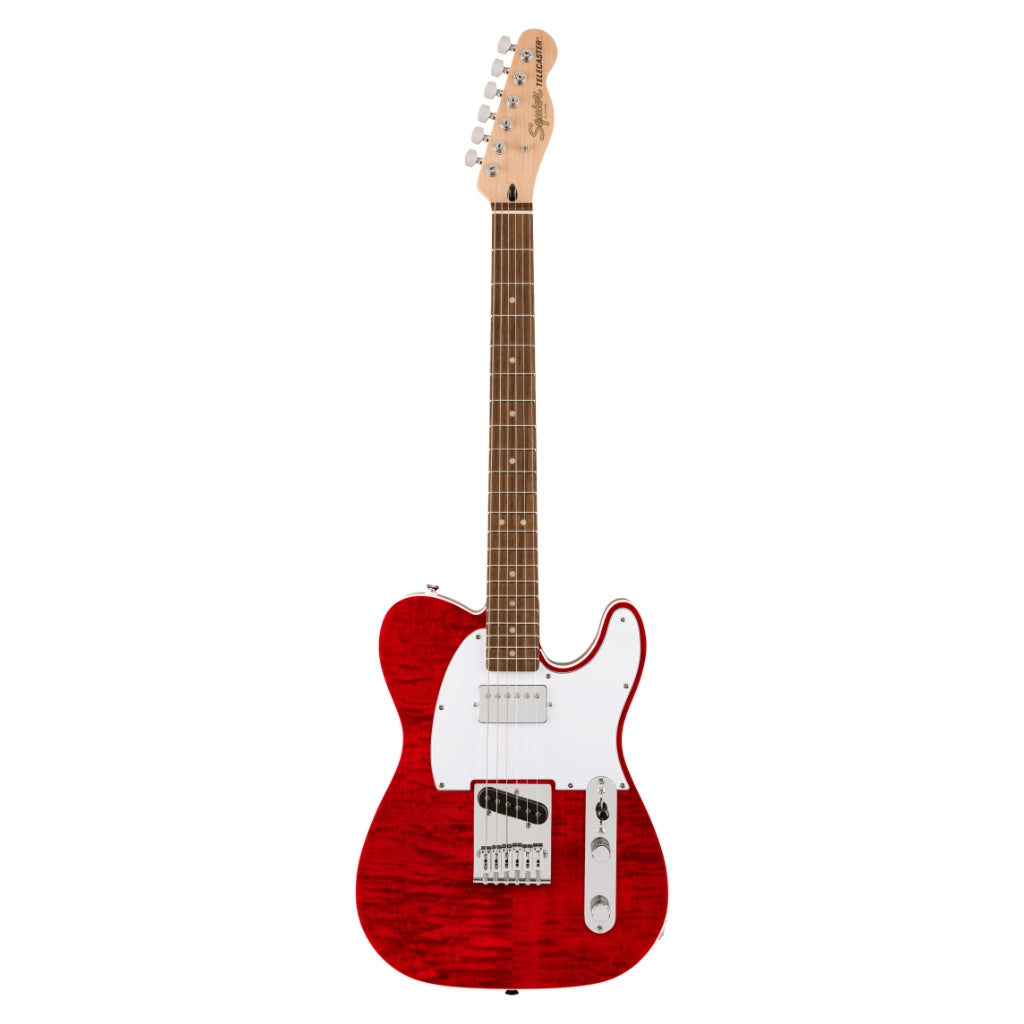Squier - Affinity Series Telecaster SH Flame Maple Top and Laurel Fingerboard with White Pickguard - Crimson Red Transparent