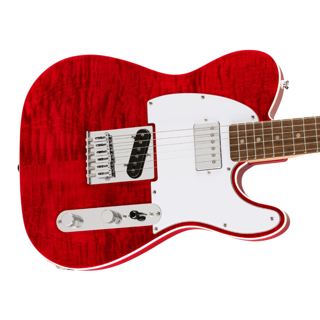 Squier - Affinity Series Telecaster SH Flame Maple Top and Laurel Fingerboard with White Pickguard - Crimson Red Transparent