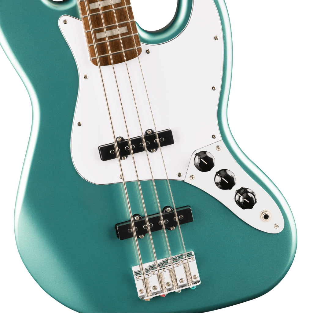 Squier - Affinity Series Active Jazz Bass with Laurel Fingerboard and White Pickguard - Mystic Sea Foam Green